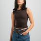 BROWN RIBBED CUT BASIC TOP