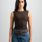 BROWN RIBBED CUT BASIC TOP