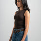 BROWN RIBBED CUT BASIC TOP