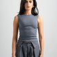 DARK GREY RIBBED CUT BASIC TOP