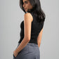 BLACK RIBBED CUT BASIC TOP