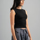 BLACK RIBBED CUT BASIC TOP