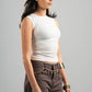 OFF-WHITE RIBBED CUT BASIC TOP