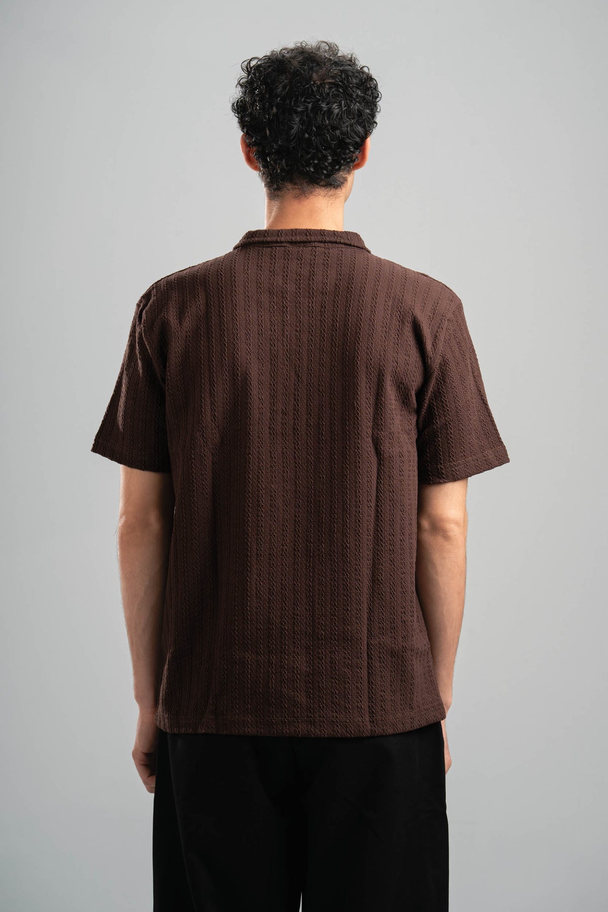 DARK BROWN BRAIDED TEXTURED ZIP UP