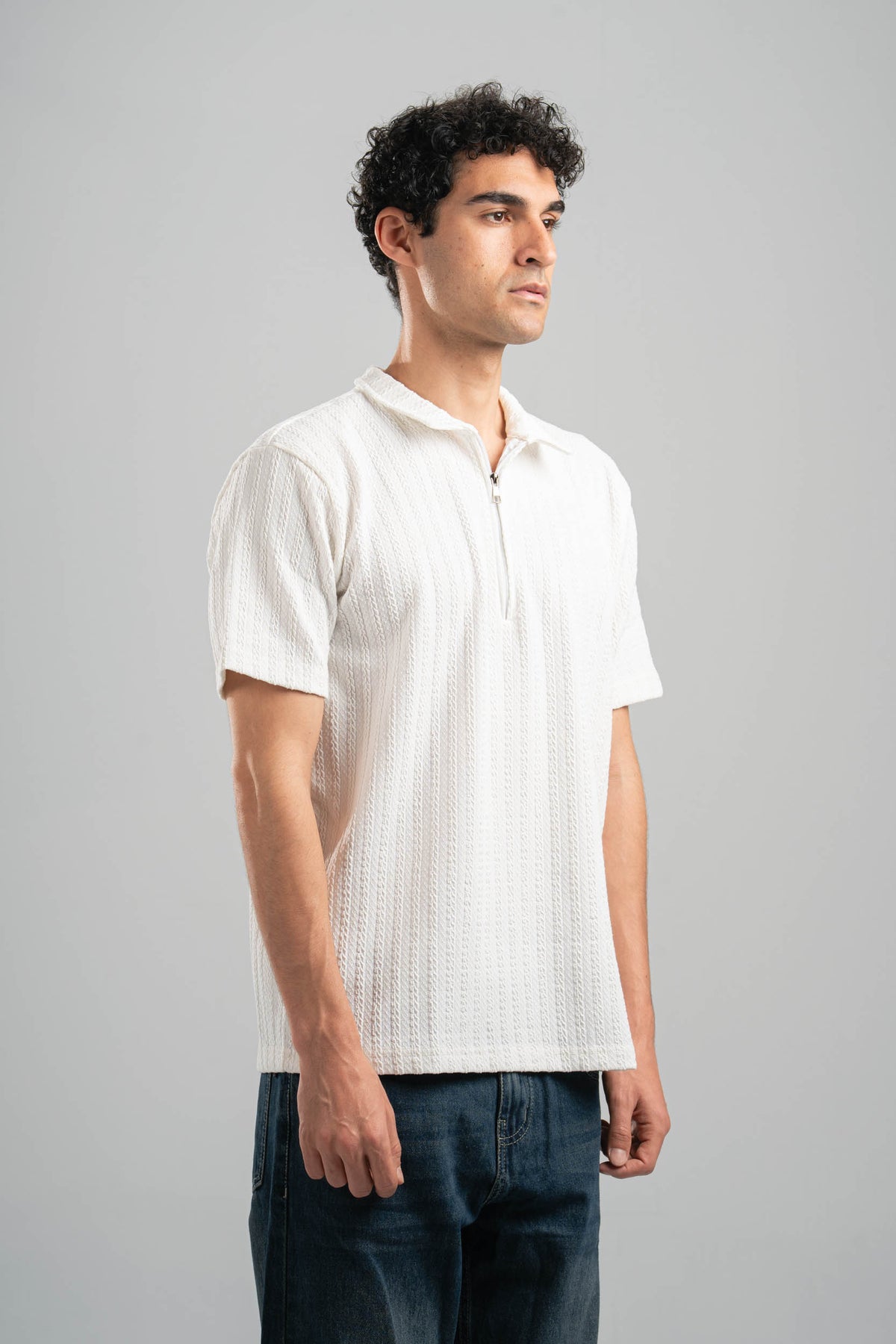 OFF-WHITE BRAIDED TEXTURED ZIP UP