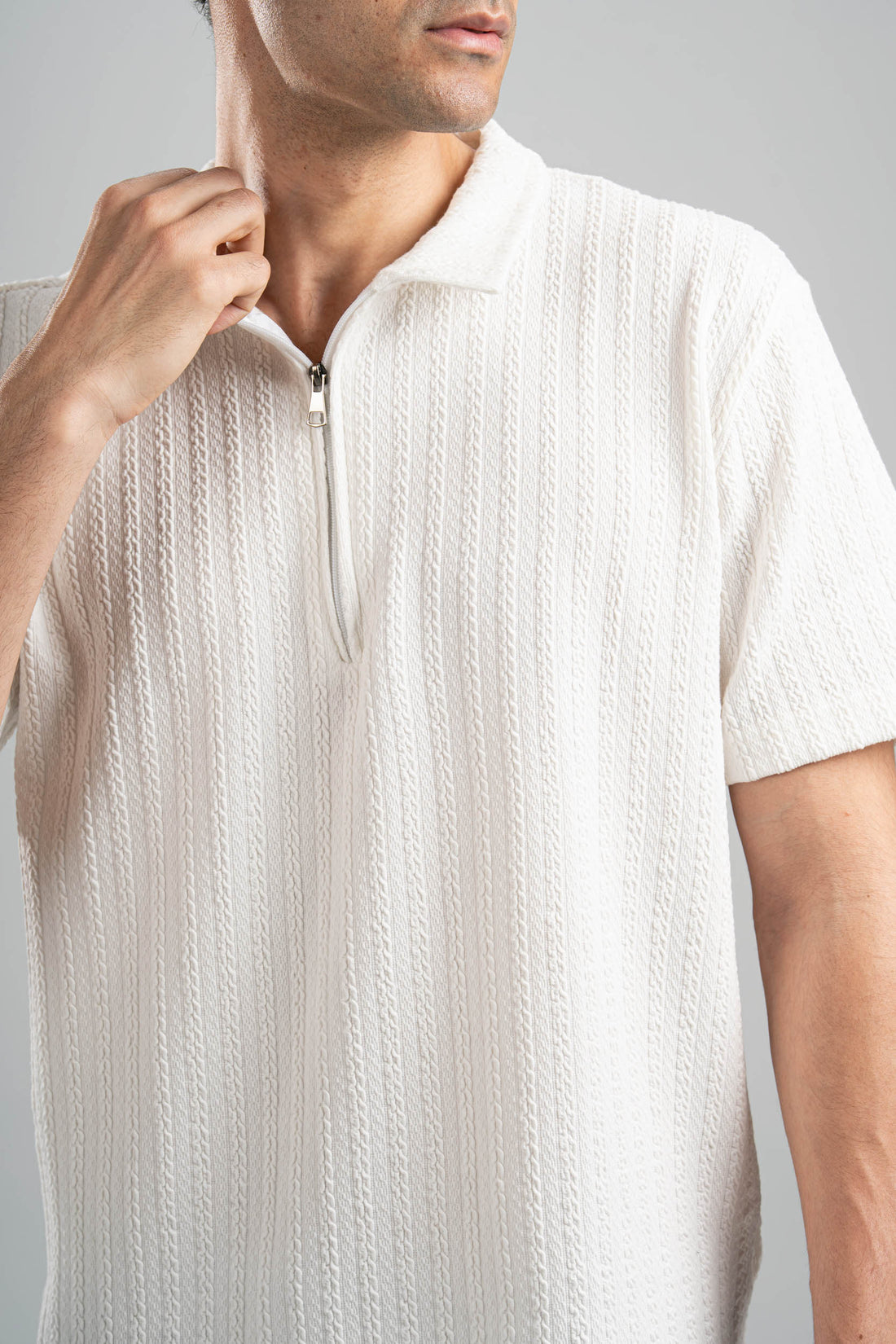 OFF-WHITE BRAIDED TEXTURED ZIP UP