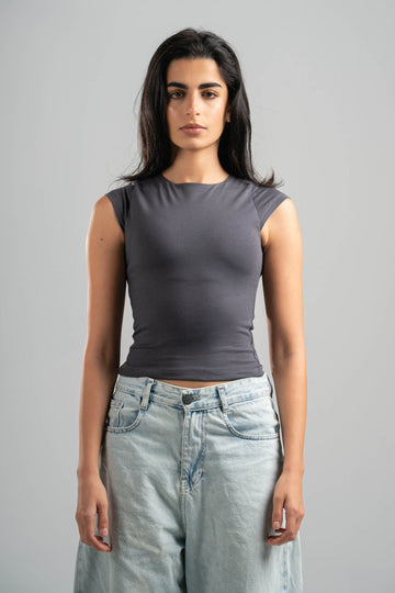 DARK GREY FITTED SHORT SLEEVE T-SHIRT