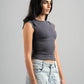 DARK GREY FITTED SHORT SLEEVE T-SHIRT