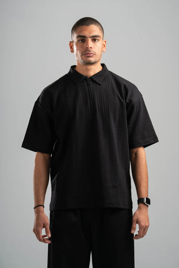 BLACK ZIP UP COLLAR TEE