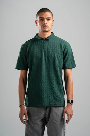 DARK GREEN BRAIDED TEXTURED ZIP UP