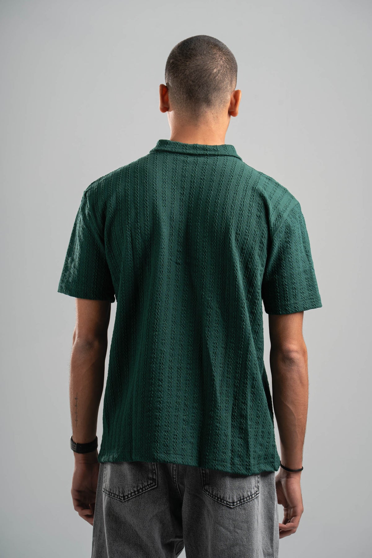 DARK GREEN BRAIDED TEXTURED ZIP UP