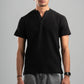 BLACK WAVY PLEATED SHORT SLEEVE T-SHIRT