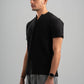 BLACK WAVY PLEATED SHORT SLEEVE T-SHIRT
