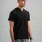 BLACK WAVY PLEATED SHORT SLEEVE T-SHIRT