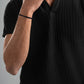 BLACK WAVY PLEATED SHORT SLEEVE T-SHIRT