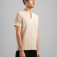 BEIGE WAVY PLEATED SHORT SLEEVE T-SHIRT