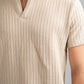 BEIGE WAVY PLEATED SHORT SLEEVE T-SHIRT