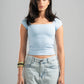 SKY BLUE COTTON SQUARE NECK TOP