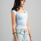 SKY BLUE COTTON SQUARE NECK TOP