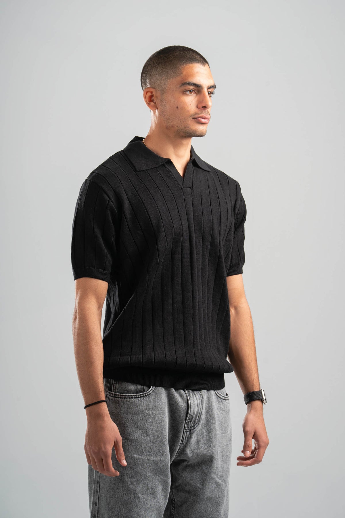 BLACK EASY LINES KNIT POLO