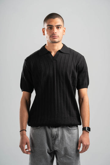 BLACK EASY LINES KNIT POLO