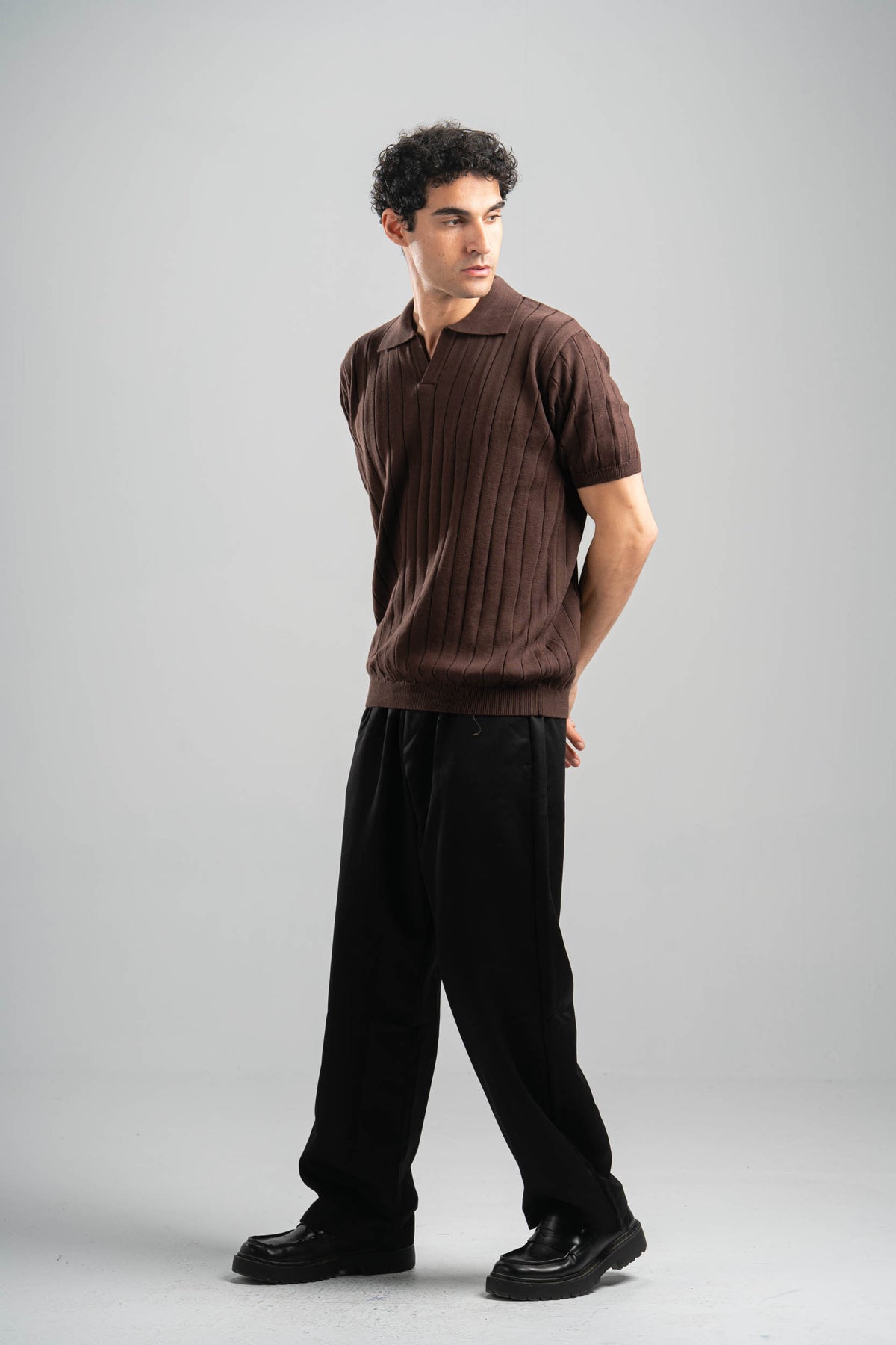 DARK BROWN EASY LINES KNIT POLO
