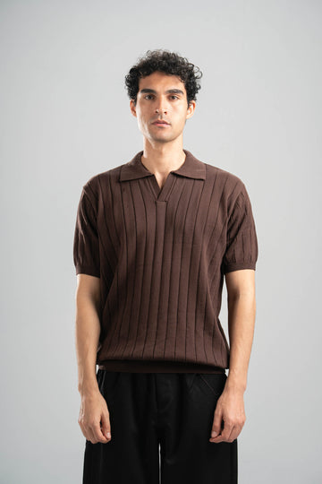 DARK BROWN EASY LINES KNIT POLO
