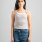 LIGHT GREY X WHITE RIBBED DOUBLE LAYER TOP WITH RING