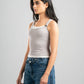 LIGHT GREY X WHITE RIBBED DOUBLE LAYER TOP WITH RING
