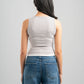 LIGHT GREY X WHITE RIBBED DOUBLE LAYER TOP WITH RING