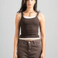 BROWN X WHITE RIBBED DOUBLE LAYER TOP WITH RING