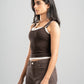 BROWN X WHITE RIBBED DOUBLE LAYER TOP WITH RING