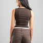 BROWN X WHITE RIBBED DOUBLE LAYER TOP WITH RING
