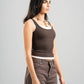 BROWN X WHITE RIBBED DOUBLE LAYER TOP WITH RING