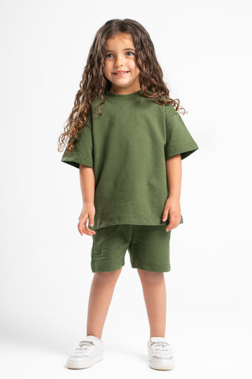 FOREST GREEN LITTLE ONES SUMMER MELTON SHORT