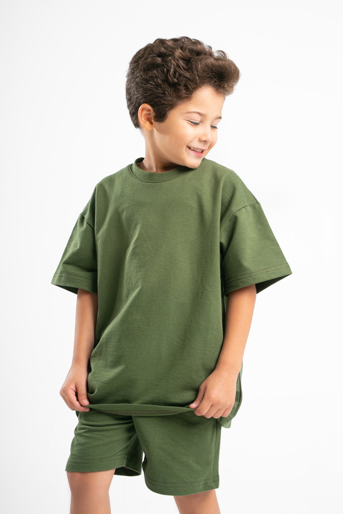 FOREST GREEN LITTLE ONES SUMMER MELTON BOX-TEE