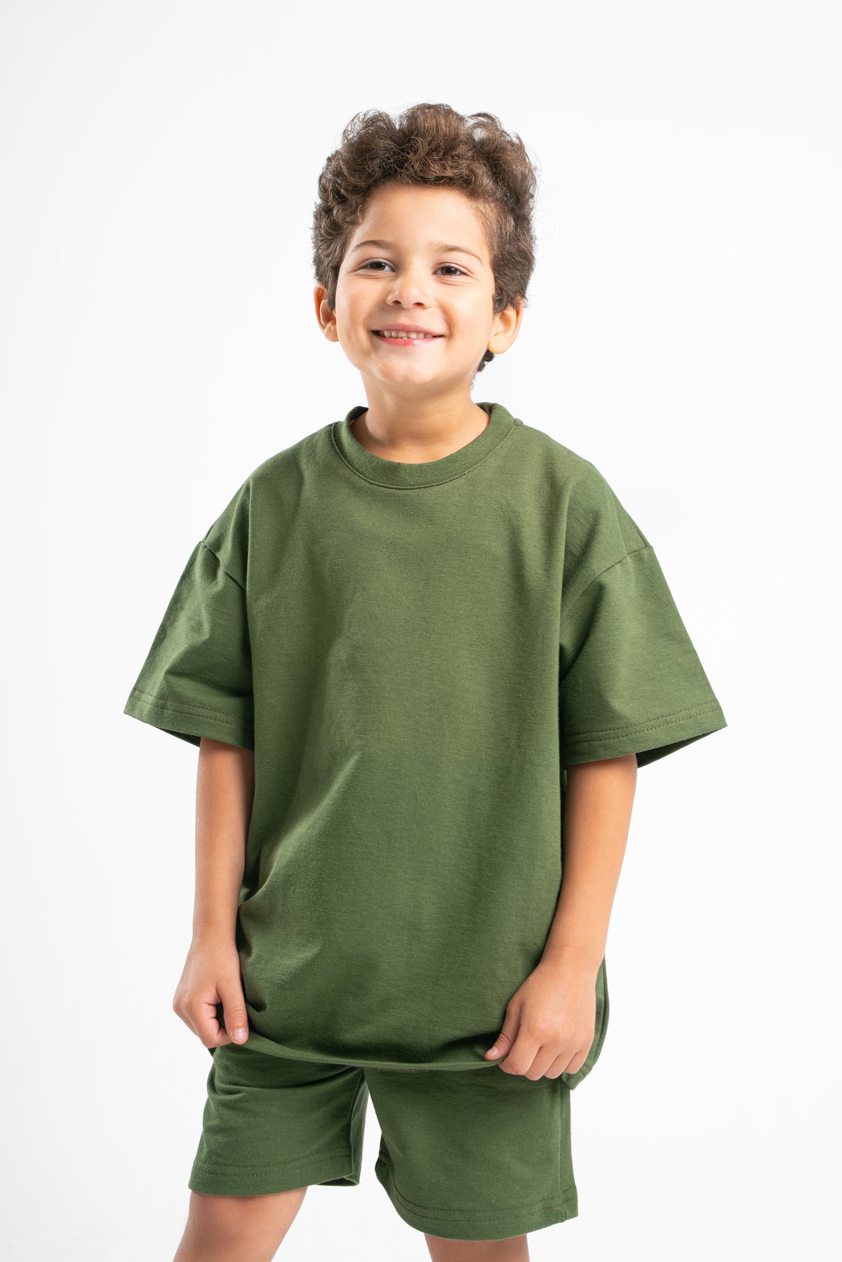 FOREST GREEN LITTLE ONES SUMMER MELTON BOX-TEE
