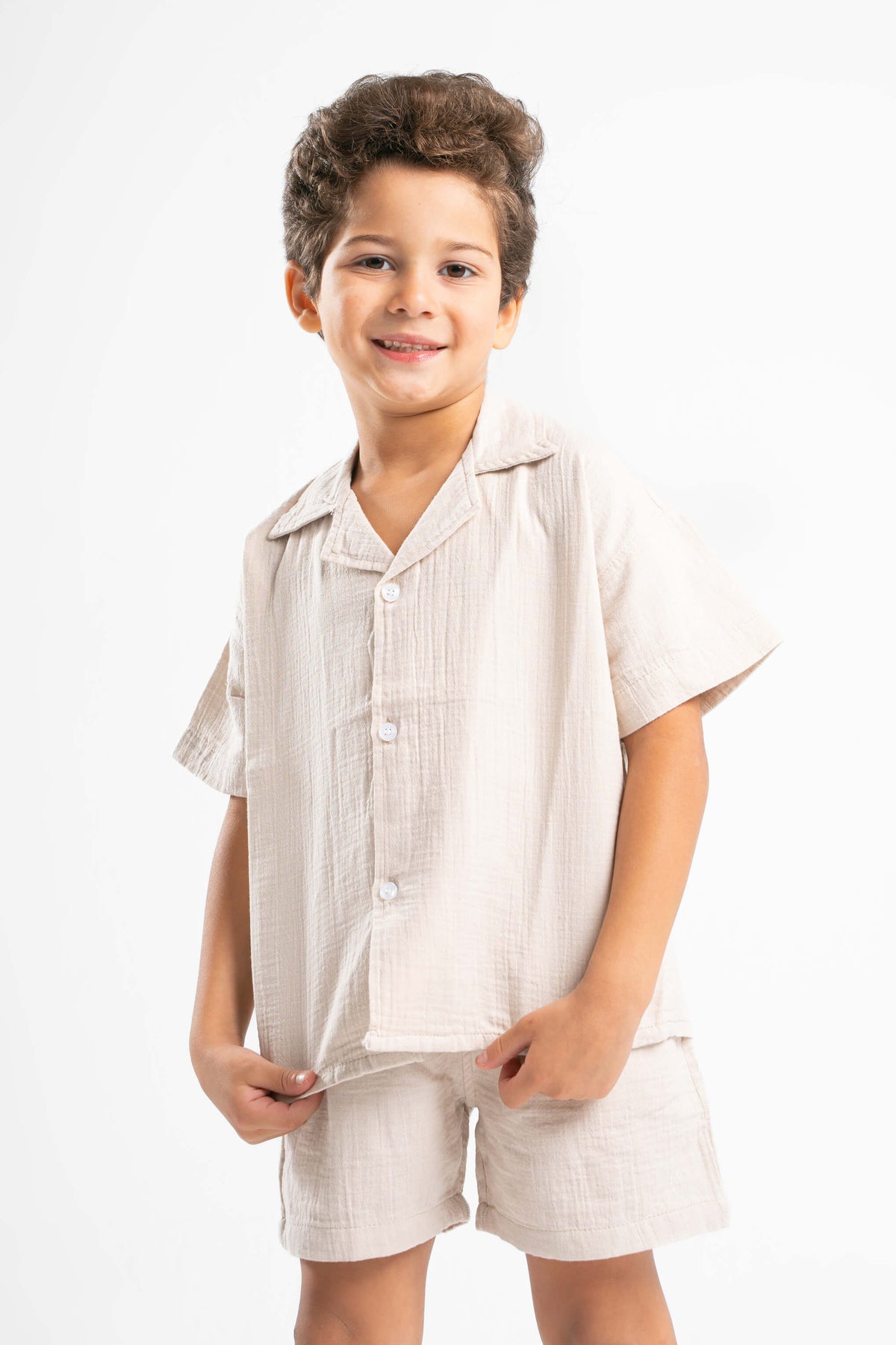 BEIGE LITTLE ONES CROCHET SHORT SLEEVES SHIRT