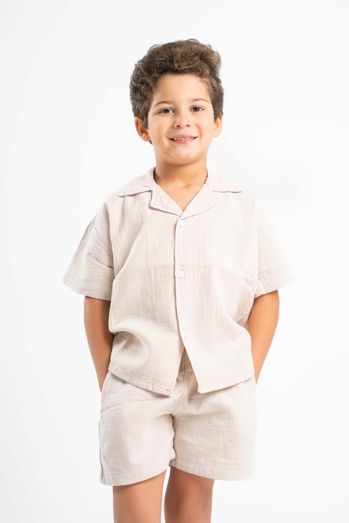 BEIGE LITTLE ONES CROCHET SHORT SLEEVES SHIRT