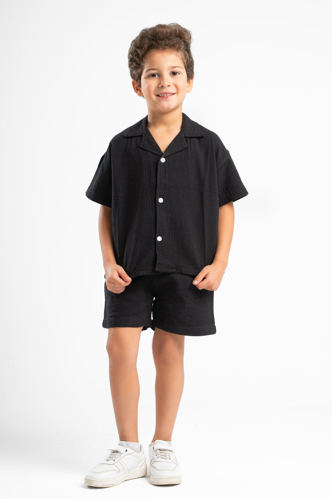 BLACK LITTLE ONES CROCHET SHORT SLEEVES SHIRT