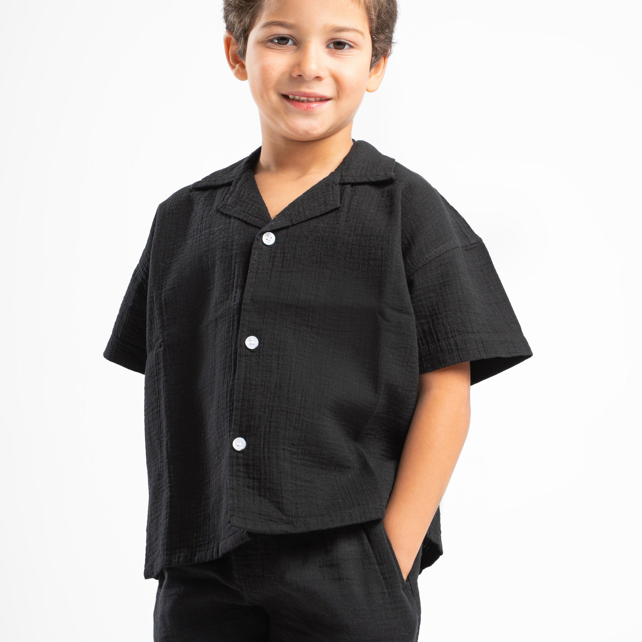 BLACK LITTLE ONES CROCHET SHORT SLEEVES SHIRT