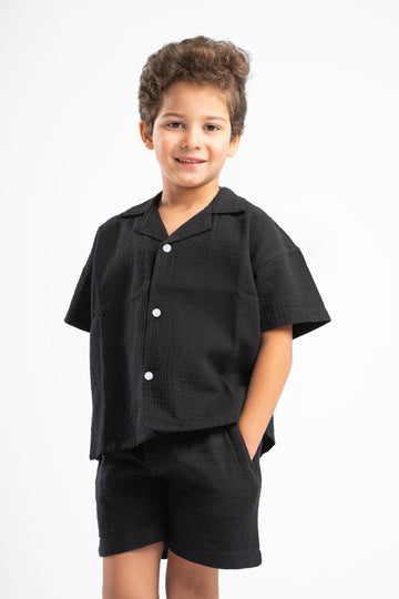 BLACK LITTLE ONES CROCHET SHORT SLEEVES SHIRT