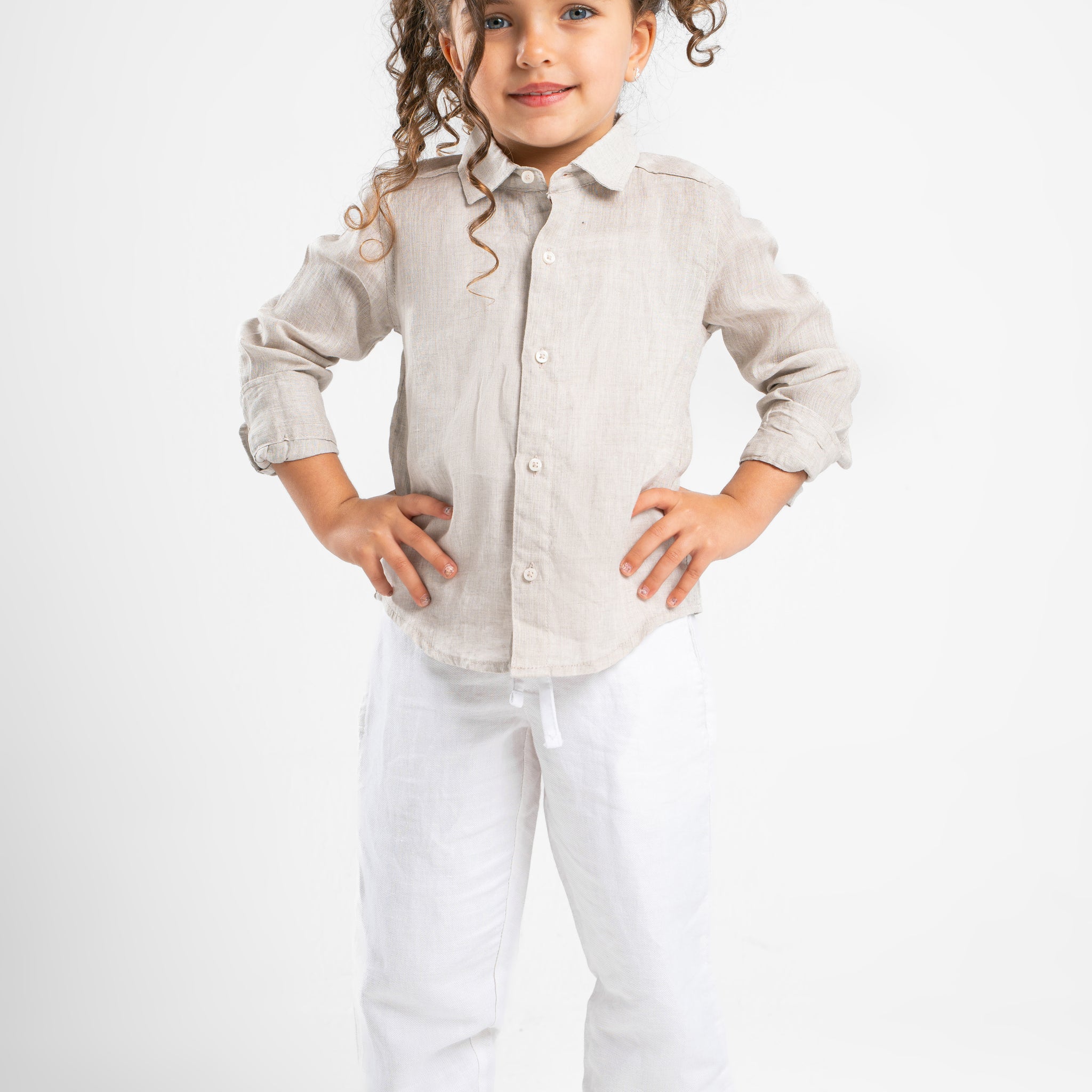 BEIGE LITTLE ONES LINEN SHIRT