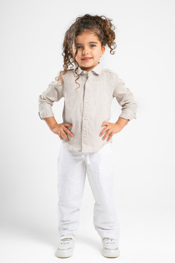 BEIGE LITTLE ONES LINEN SHIRT