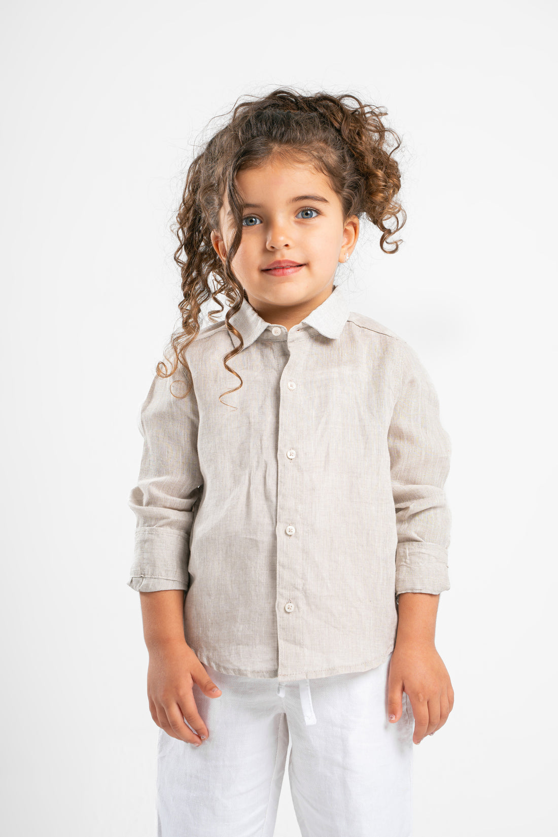 BEIGE LITTLE ONES LINEN SHIRT