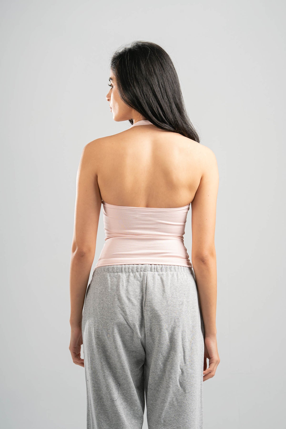 LIGHT PEACH HALTER NECK BASIC TOP