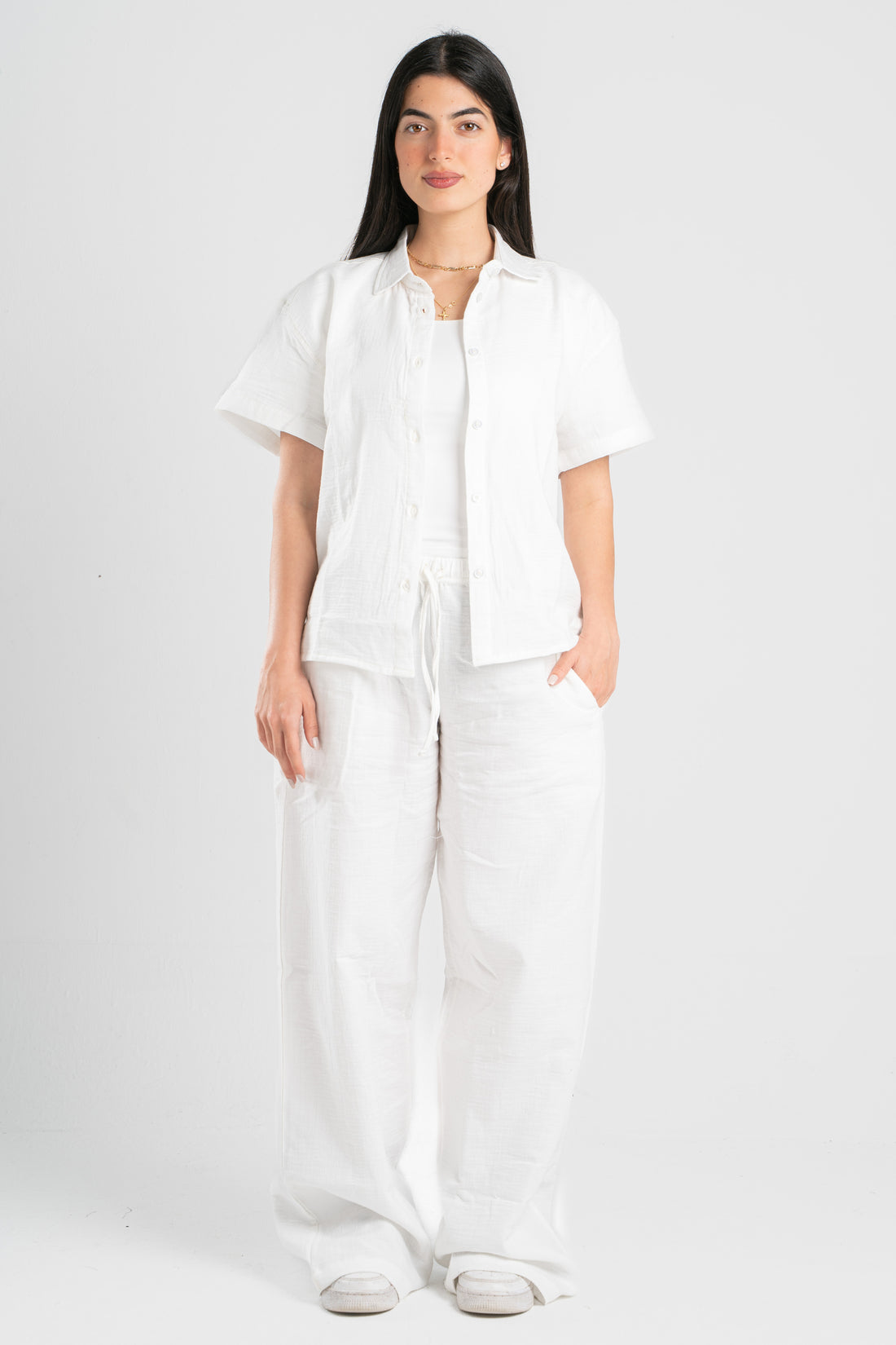 WOMEN LINEN-LOOK SHIRT