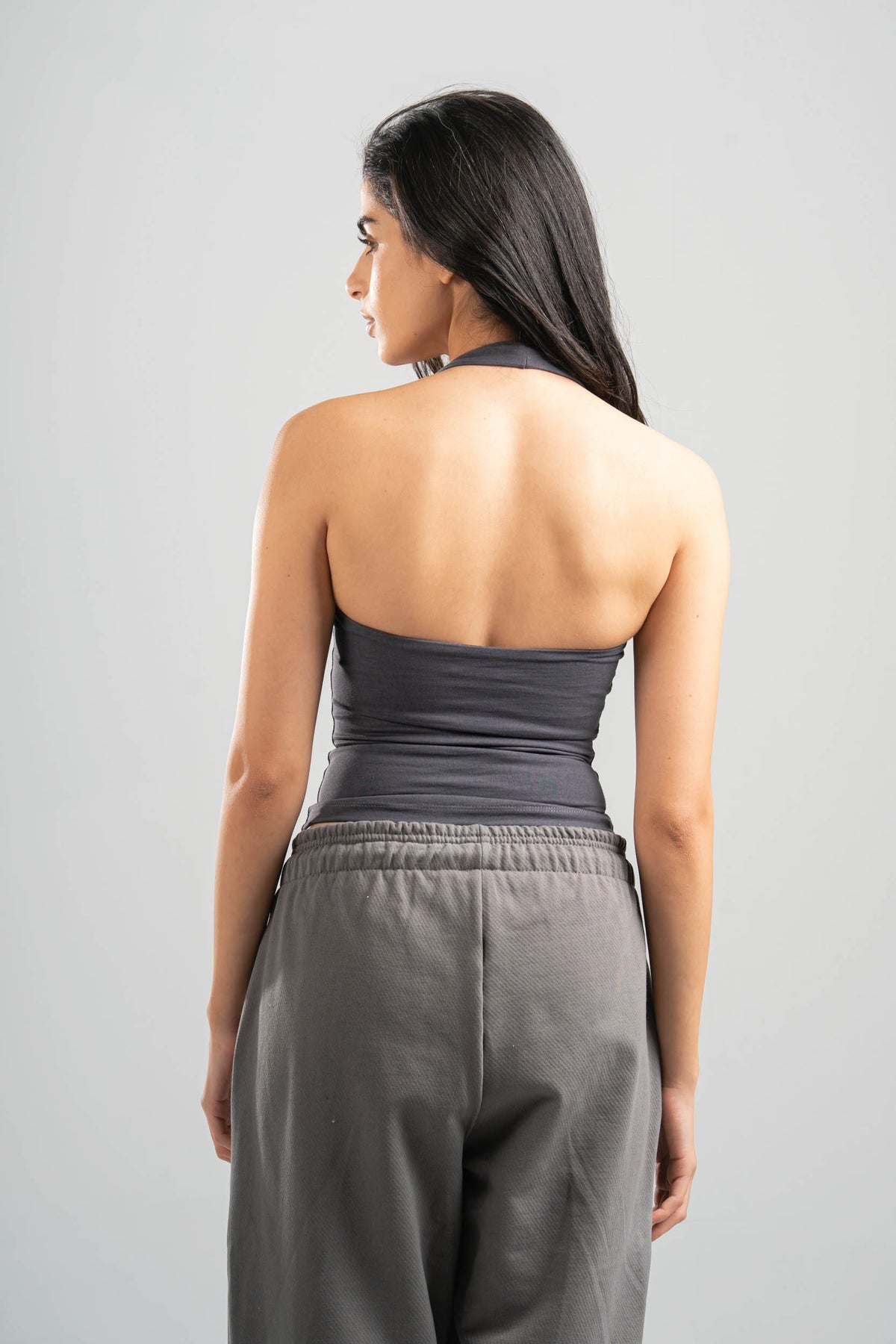 DARK GREY HALTER NECK BASIC TOP