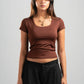 DARK BROWN ESSENTIAL WIDE NECK TOP