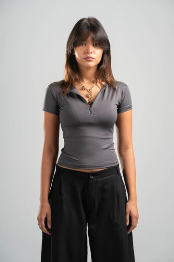 DARK GREY HALF ZIPPER TOP